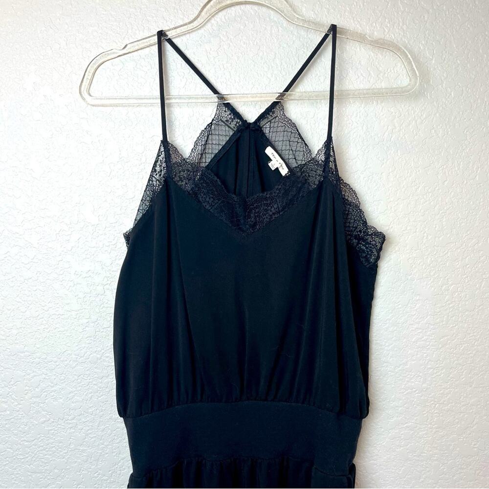 TEA N ROSE Black Full Length Jumpsuit with Beautiful Lace Detail Size L